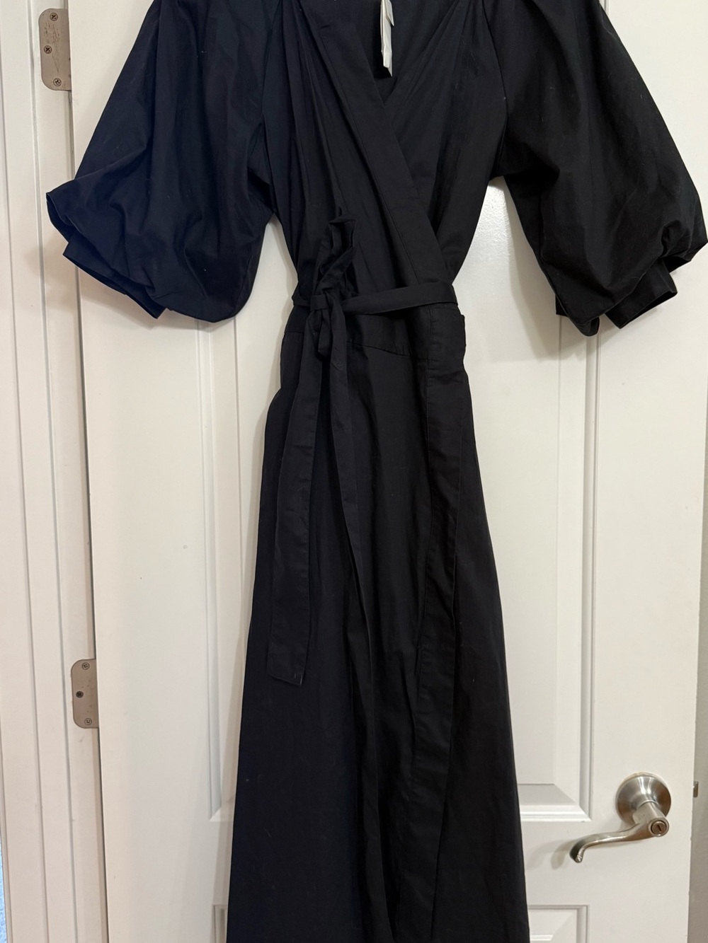 NWT Banana Republic Factory Black Wrap Midi Dress with Puff Sleeves